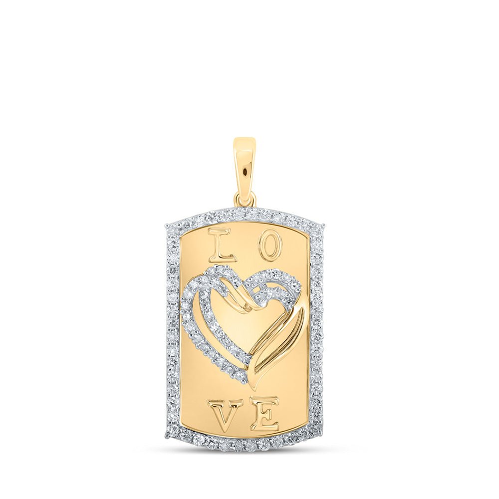 Diamond Heart & Love Symbol Pendant | 10kt Yellow Gold Womens Round Diamond Dog Tag Heart Pendant 5/8 Cttw | Splendid Jewellery GND
