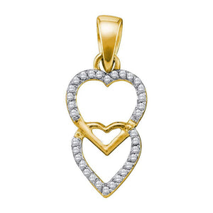 Diamond Heart & Love Symbol Pendant | 10kt Yellow Gold Womens Round Diamond Double Heart Pendant 1/10 Cttw | Splendid Jewellery GND
