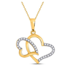 Diamond Heart & Love Symbol Pendant | 10kt Yellow Gold Womens Round Diamond Double Heart Pendant 1/6 Cttw | Splendid Jewellery GND