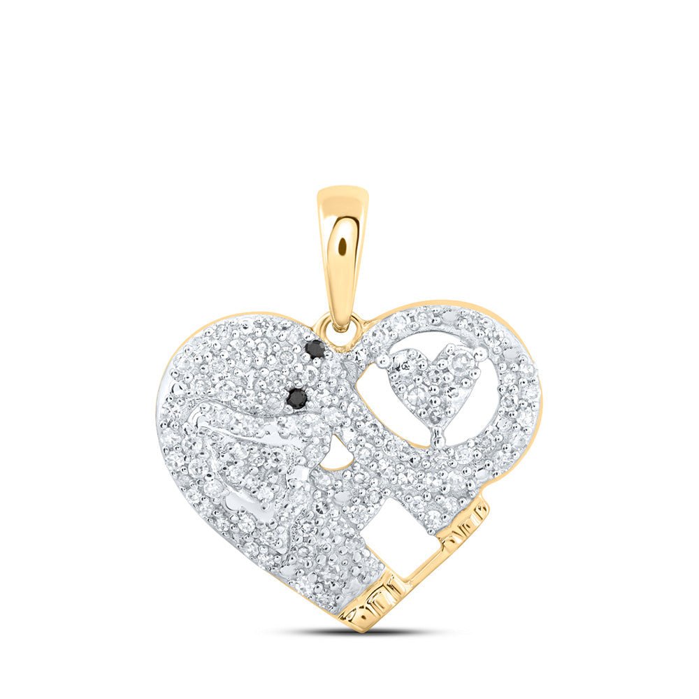 Diamond Heart & Love Symbol Pendant | 10kt Yellow Gold Womens Round Diamond Elephant Heart Pendant 1/3 Cttw | Splendid Jewellery GND