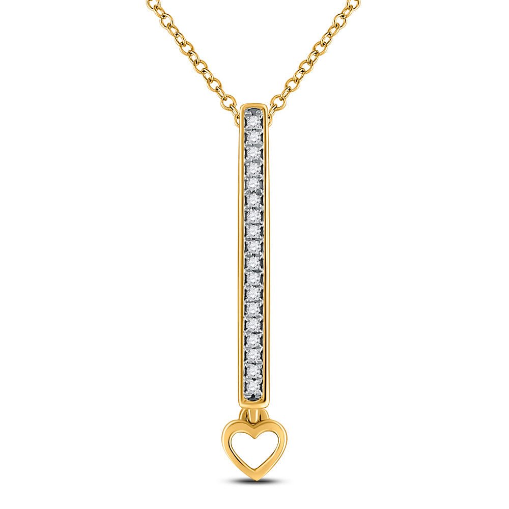 Diamond Heart & Love Symbol Pendant | 10kt Yellow Gold Womens Round Diamond Heart Bar Pendant 1/12 Cttw | Splendid Jewellery GND
