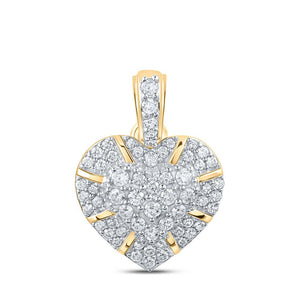 Diamond Heart & Love Symbol Pendant | 10kt Yellow Gold Womens Round Diamond Heart Pendant 5/8 Cttw | Splendid Jewellery GND