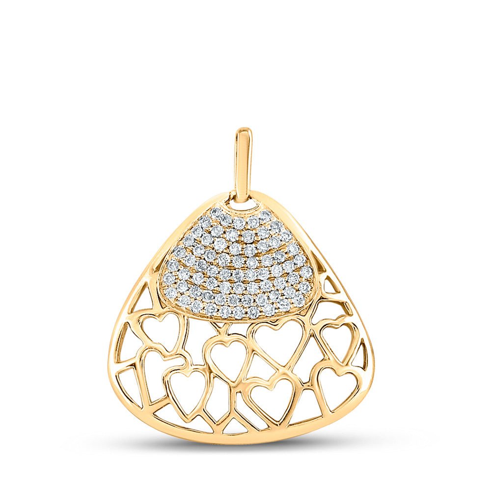 Diamond Heart & Love Symbol Pendant | 10kt Yellow Gold Womens Round Diamond Heart Triangle Pendant 1/2 Cttw | Splendid Jewellery GND