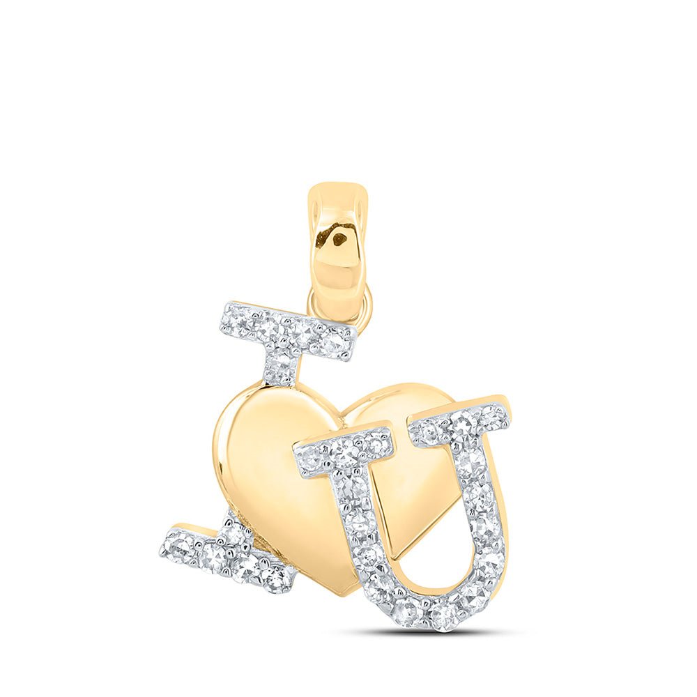 Diamond Heart & Love Symbol Pendant | 10kt Yellow Gold Womens Round Diamond I Love U Heart Pendant 1/6 Cttw | Splendid Jewellery GND