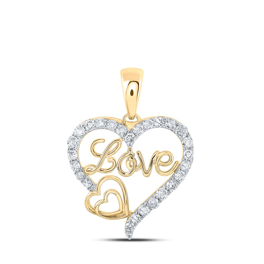 Diamond Heart & Love Symbol Pendant | 10kt Yellow Gold Womens Round Diamond Love Heart Pendant 3/8 Cttw | Splendid Jewellery GND