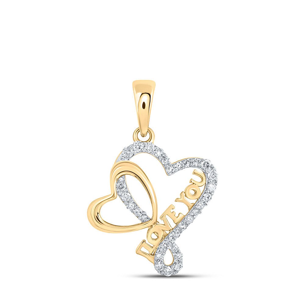 Diamond Heart & Love Symbol Pendant | 10kt Yellow Gold Womens Round Diamond Love You Heart Pendant 1/4 Cttw | Splendid Jewellery GND
