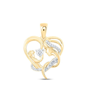 Diamond Heart & Love Symbol Pendant | 10kt Yellow Gold Womens Round Diamond Mother Child Heart Pendant 1/6 Cttw | Splendid Jewellery GND