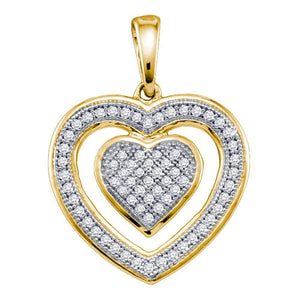 Diamond Heart & Love Symbol Pendant | 10kt Yellow Gold Womens Round Diamond Nested Heart Pendant 1/5 Cttw | Splendid Jewellery GND