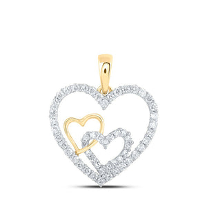 Diamond Heart & Love Symbol Pendant | 10kt Yellow Gold Womens Round Diamond Nested Heart Pendant 3/8 Cttw | Splendid Jewellery GND