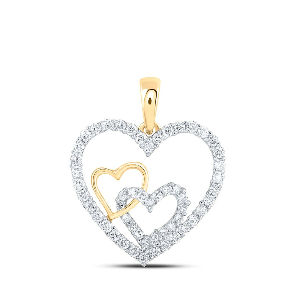 Diamond Heart & Love Symbol Pendant | 10kt Yellow Gold Womens Round Diamond Nested Heart Pendant 3/8 Cttw | Splendid Jewellery GND