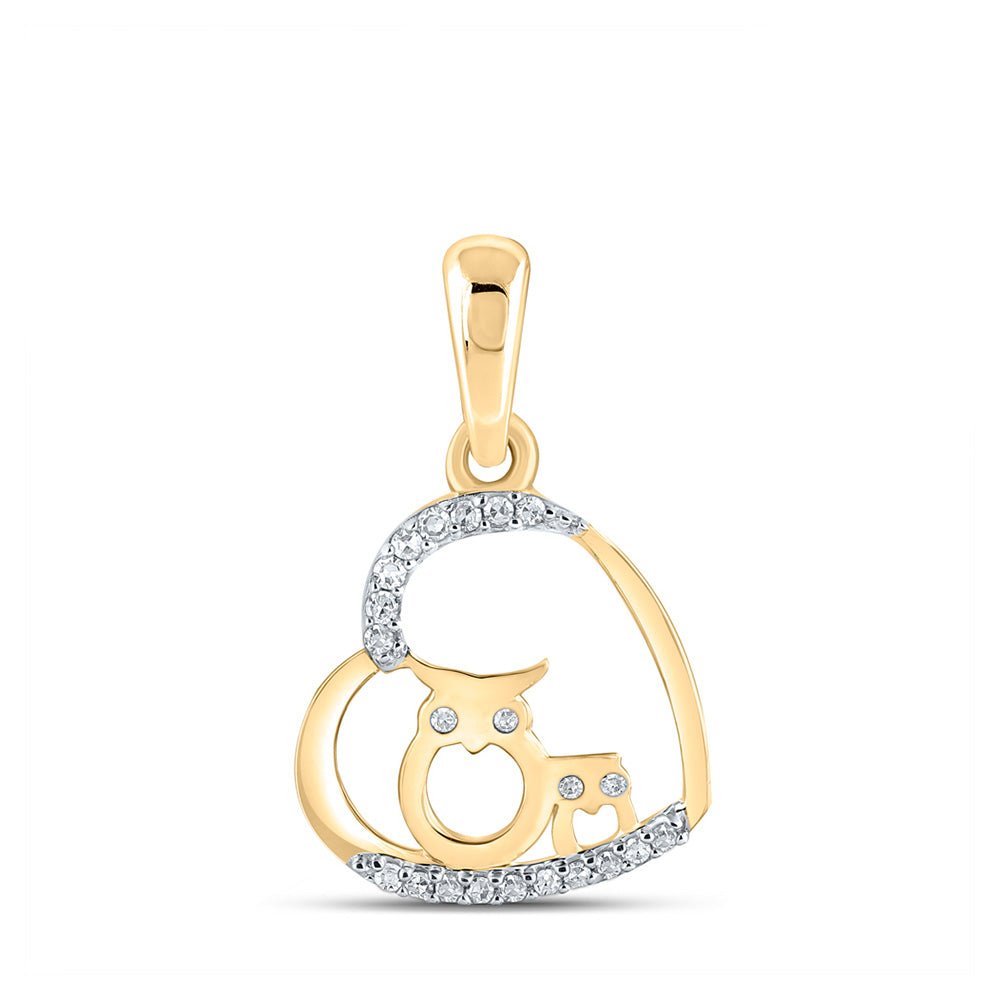 Diamond Heart & Love Symbol Pendant | 10kt Yellow Gold Womens Round Diamond Owl Heart Pendant 1/12 Cttw | Splendid Jewellery GND