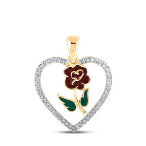 Diamond Heart & Love Symbol Pendant | 10kt Yellow Gold Womens Round Diamond Rose Heart Pendant 1/8 Cttw | Splendid Jewellery GND