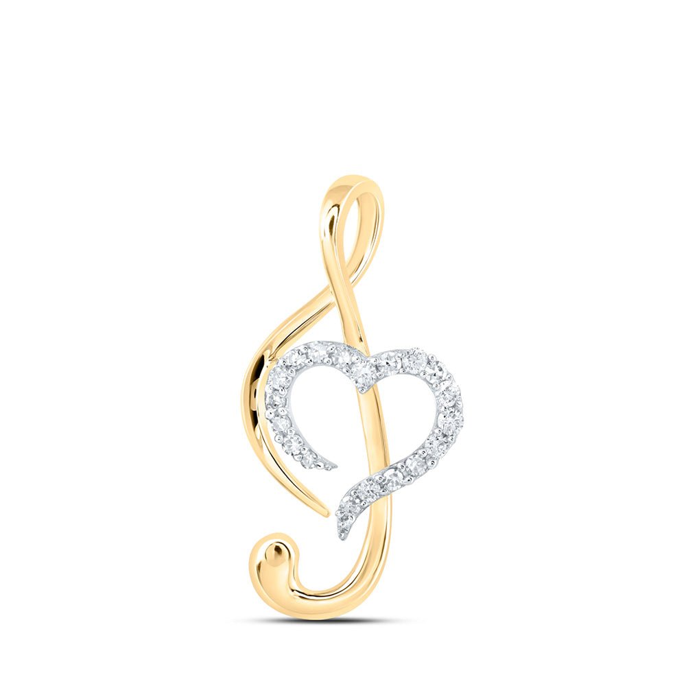 Diamond Heart & Love Symbol Pendant | 10kt Yellow Gold Womens Round Diamond Treble Heart Pendant 1/6 Cttw | Splendid Jewellery GND