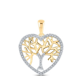 10kt Yellow Gold Diamond Tree of Life Heart Pendant - A Symbol of Love and Eternity - Top View