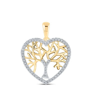 Diamond Heart & Love Symbol Pendant | 10kt Yellow Gold Womens Round Diamond Tree of Life Heart Pendant 1/4 Cttw | Splendid Jewellery GND