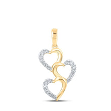 Load image into Gallery viewer, 10kt Yellow Gold Diamond Triple Heart Pendant - A Radiant Celebration of Love and Elegance - Top View