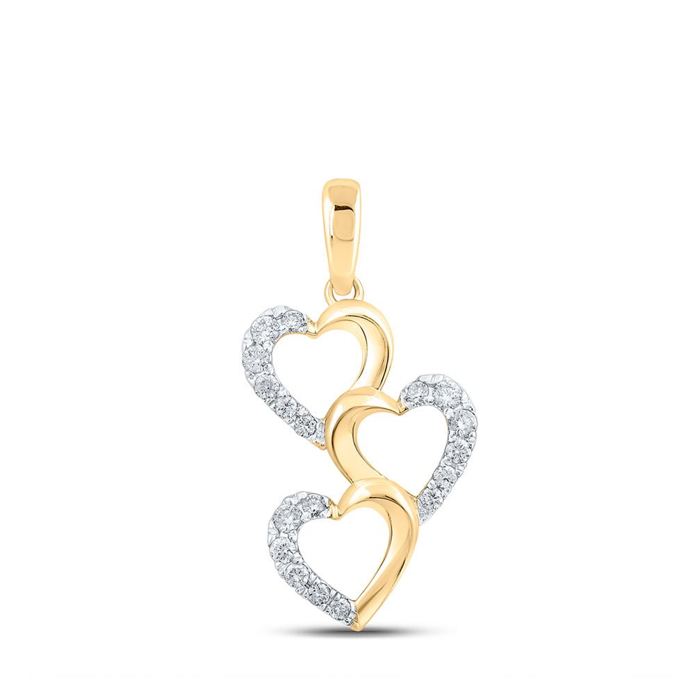 Diamond Heart & Love Symbol Pendant | 10kt Yellow Gold Womens Round Diamond Triple Heart Pendant 1/4 Cttw | Splendid Jewellery GND