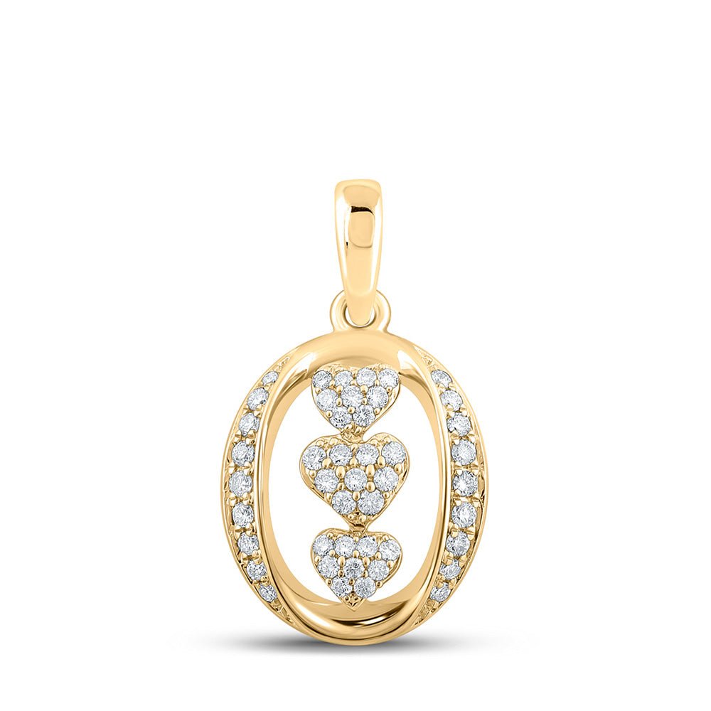 Diamond Heart & Love Symbol Pendant | 10kt Yellow Gold Womens Round Diamond Triple Heart Pendant 1/4 Cttw | Splendid Jewellery GND