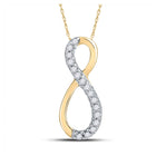 Radiant Love Diamond Pendant - 10kt Yellow Gold Womens Round Diamond Vertical Infinity Pendant 1/10 Cttw - Top View