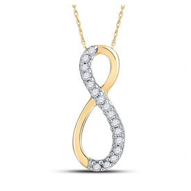 Radiant Love Diamond Pendant - 10kt Yellow Gold Womens Round Diamond Vertical Infinity Pendant 1/10 Cttw - Top View