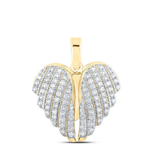 Diamond Heart & Love Symbol Pendant | 10kt Yellow Gold Womens Round Diamond Wing Heart Pendant 1 Cttw | Splendid Jewellery GND