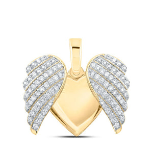 Diamond Heart & Love Symbol Pendant | 10kt Yellow Gold Womens Round Diamond Wing Heart Pendant 1 Cttw | Splendid Jewellery GND