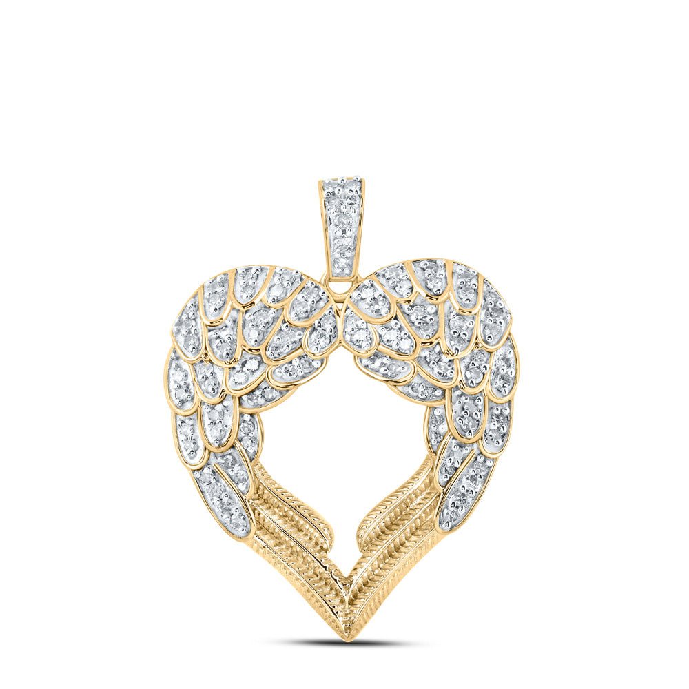 Diamond Heart & Love Symbol Pendant | 10kt Yellow Gold Womens Round Diamond Wing Heart Pendant 1/2 Cttw | Splendid Jewellery GND