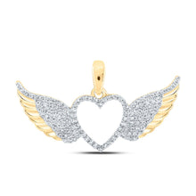 Load image into Gallery viewer, Enchanting Winged Heart Diamond Pendant in 10kt Yellow Gold - Top View
