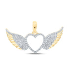 Enchanting Winged Heart Diamond Pendant in 10kt Yellow Gold - Top View
