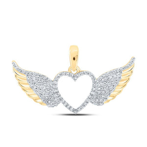 Diamond Heart & Love Symbol Pendant | 10kt Yellow Gold Womens Round Diamond Wing Heart Pendant 1/4 Cttw | Splendid Jewellery GND