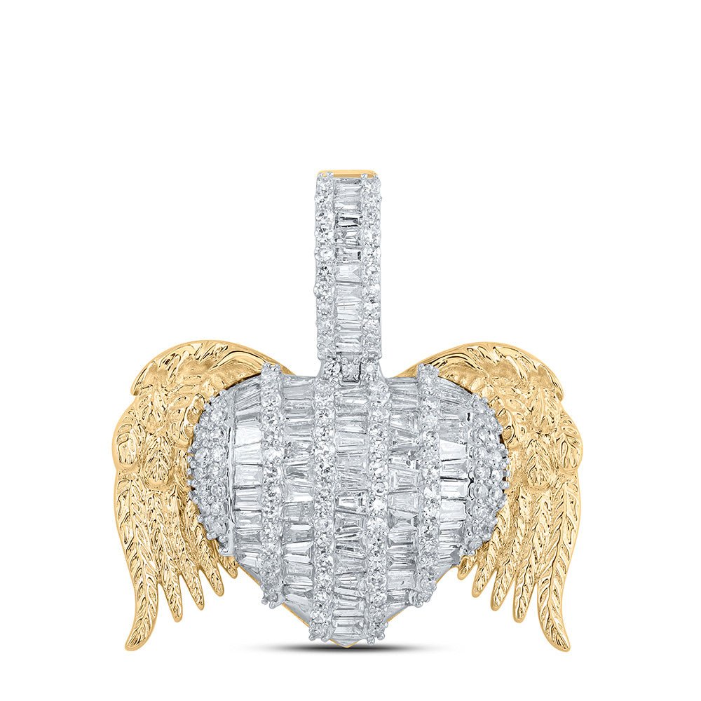 Diamond Heart & Love Symbol Pendant | 10kt Yellow Gold Womens Round Diamond Wing Heart Pendant 2 Cttw | Splendid Jewellery GND