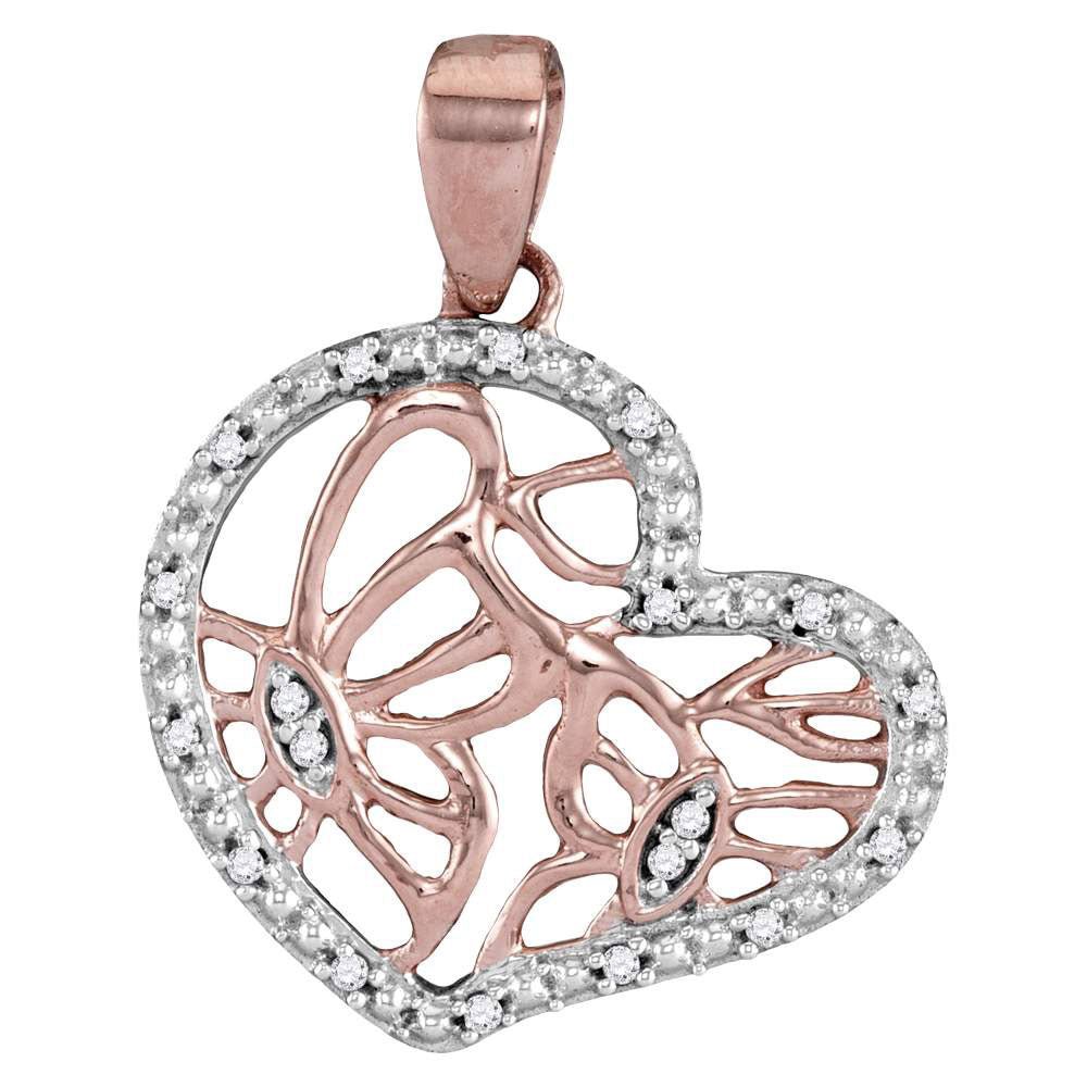 Diamond Heart & Love Symbol Pendant | 14kt Rose Gold Womens Round Diamond Heart Butterfly Pendant 1/20 Cttw | Splendid Jewellery GND
