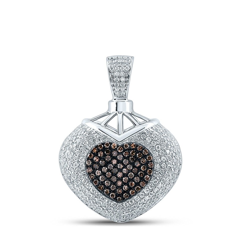 Diamond Heart & Love Symbol Pendant | 14kt Two-tone Gold Womens Round Brown Diamond Heart Pendant 1-1/5 Cttw | Splendid Jewellery GND