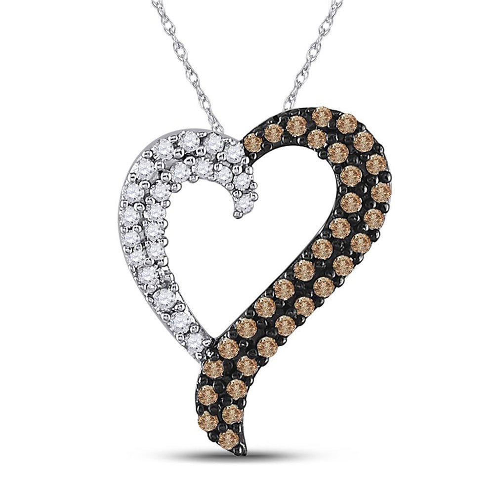 Diamond Heart & Love Symbol Pendant | 14kt White Gold Womens Round Brown Diamond Heart Pendant 1/3 Cttw | Splendid Jewellery GND