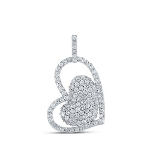 Diamond Heart & Love Symbol Pendant | 14kt White Gold Womens Round Diamond Fashion Heart Pendant 5/8 Cttw | Splendid Jewellery GND