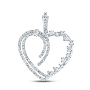 Diamond Heart & Love Symbol Pendant | 14kt White Gold Womens Round Diamond Heart Pendant 5/8 Cttw | Splendid Jewellery GND