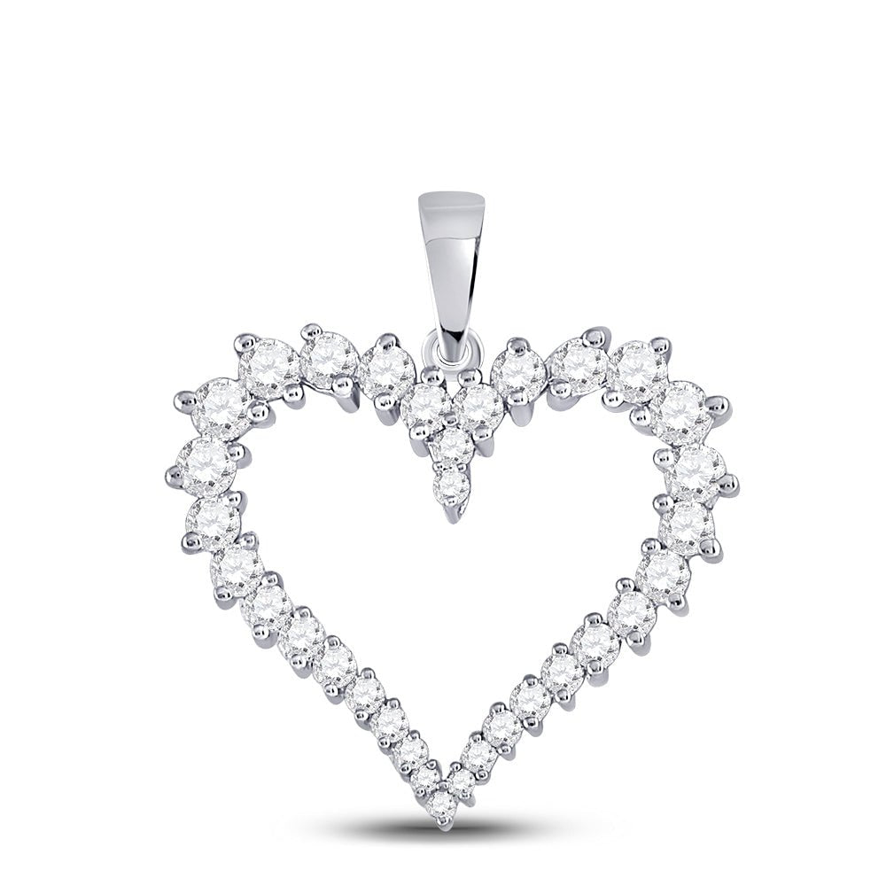 Diamond Heart & Love Symbol Pendant | 14kt White Gold Womens Round Diamond Outline Heart Pendant 3/4 Cttw | Splendid Jewellery GND