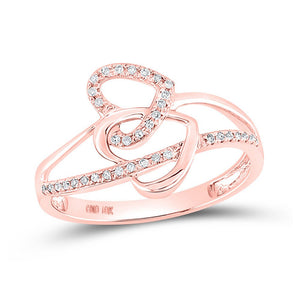 Diamond Heart Ring | 10kt Rose Gold Womens Round Diamond Double Heart Ring 1/10 Cttw | Splendid Jewellery GND