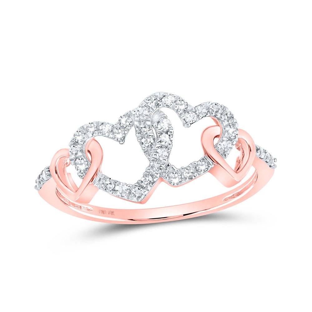 Diamond Heart Ring | 10kt Rose Gold Womens Round Diamond Double Heart Ring 1/4 Cttw | Splendid Jewellery GND