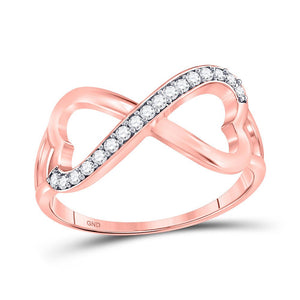 Diamond Heart Ring | 10kt Rose Gold Womens Round Diamond Heart Infinity Ring 1/6 Cttw | Splendid Jewellery GND