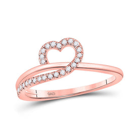 Romantic Rose Gold Diamond Heart Ring Top view from the 10Kt Rose Gold Womens Round Diamond Heart Ring 1 6 Cttwpin282808 collection by Splendid Jewellery