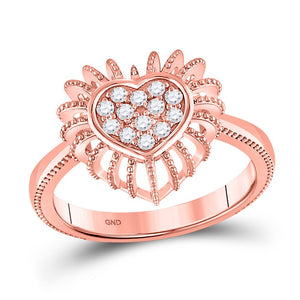 Diamond Heart Ring | 10kt Rose Gold Womens Round Diamond Heart Ring 1/8 Cttw | Splendid Jewellery GND