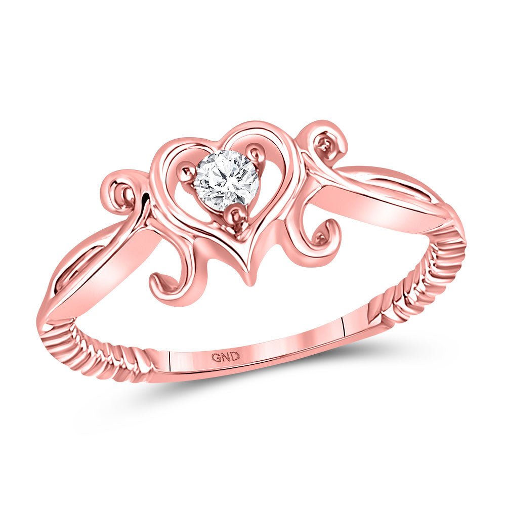 Diamond Heart Ring | 10kt Rose Gold Womens Round Diamond Heart Solitaire Ring 1/10 Cttw | Splendid Jewellery GND