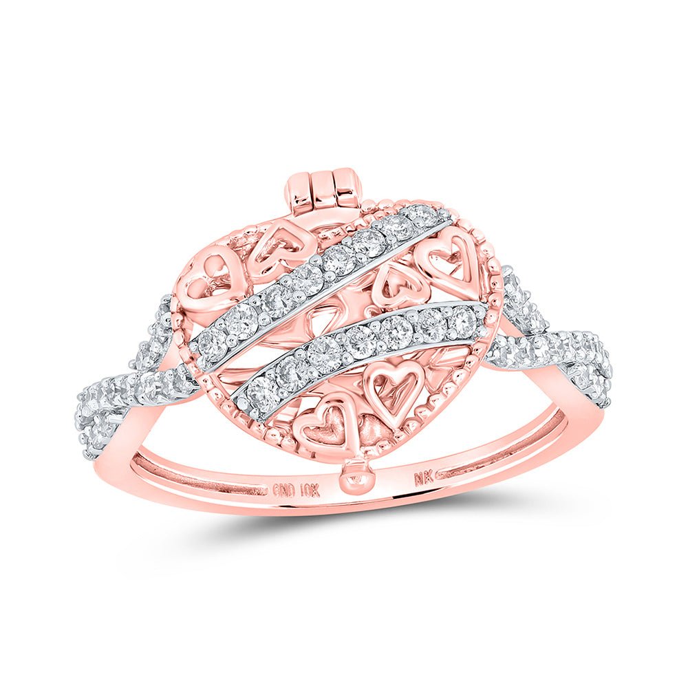 Diamond Heart Ring | 10kt Rose Gold Womens Round Diamond Locket Heart Ring 1/3 Cttw | Splendid Jewellery GND