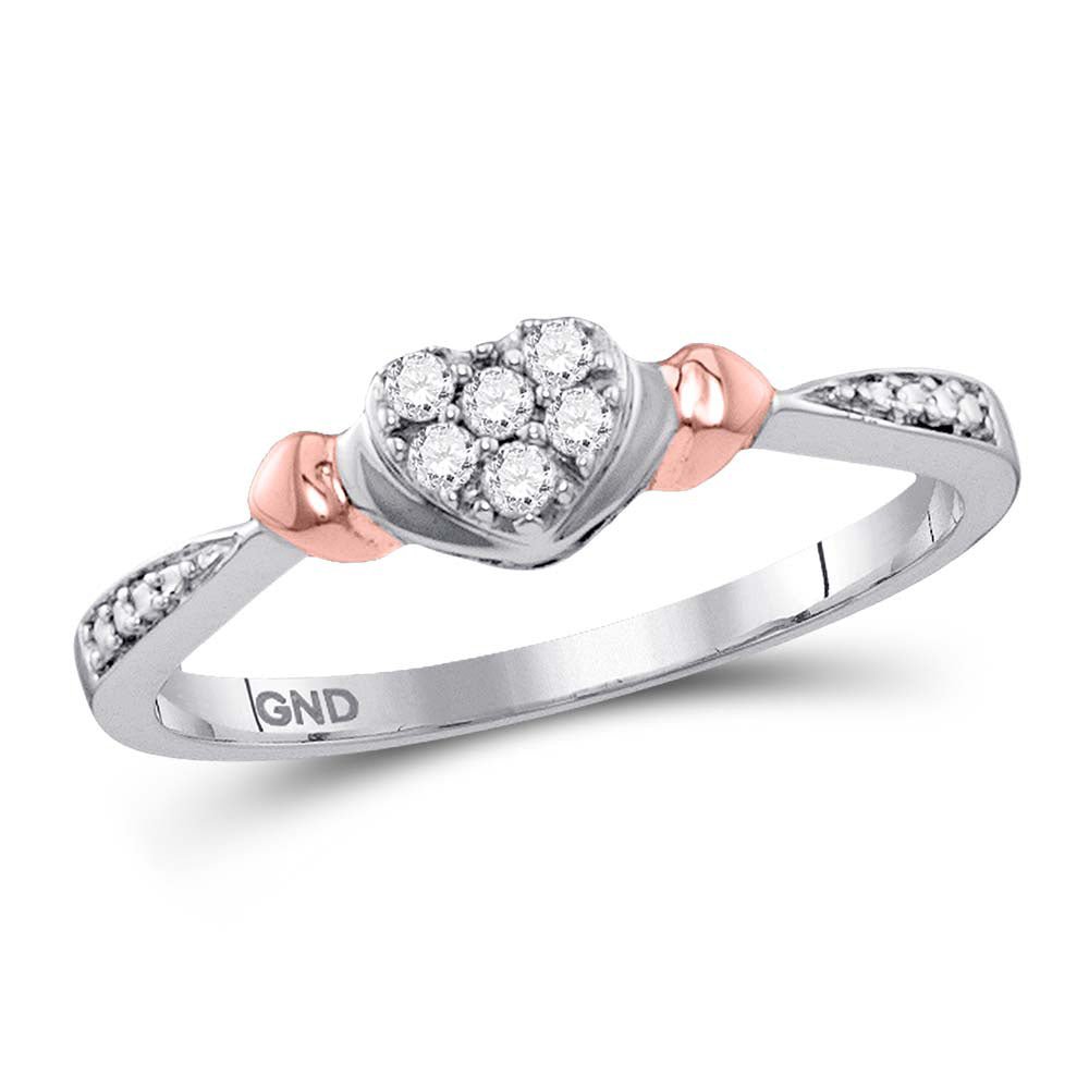 Diamond Heart Ring | 10kt Two-tone Gold Womens Round Diamond Heart Ring 1/10 Cttw | Splendid Jewellery GND