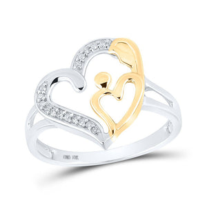Diamond Heart Ring | 10kt Two-tone Gold Womens Round Diamond Heart Ring 1/20 Cttw | Splendid Jewellery GND