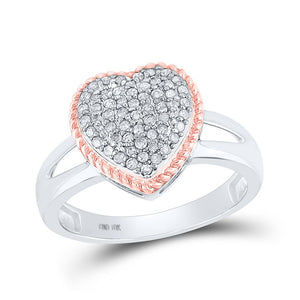 Diamond Heart Ring | 10kt Two-tone Gold Womens Round Diamond Rope Heart Ring 1/3 Cttw | Splendid Jewellery GND