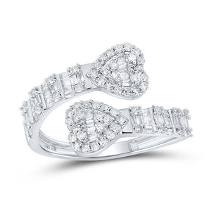 Diamond Heart Ring | 10kt White Gold Womens Baguette Diamond Cuff Bypass Heart Ring 5/8 Cttw | Splendid Jewellery GND