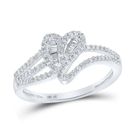 10kt White Gold Baguette and Round Diamond Heart Ring - A Timeless Symbol of Love and Elegance - Alternate view 1 from Splendid Jewellery