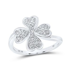 Diamond Heart Ring | 10kt White Gold Womens Round Diamond Clover Heart Ring 1/4 Cttw | Splendid Jewellery GND